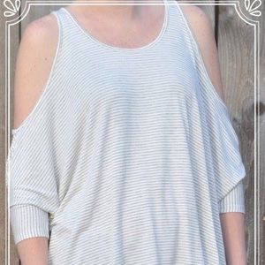 Grey and White stripe cold shoulder top